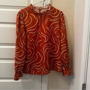 Elegant Swirl Patterned Hot Orange Blouse